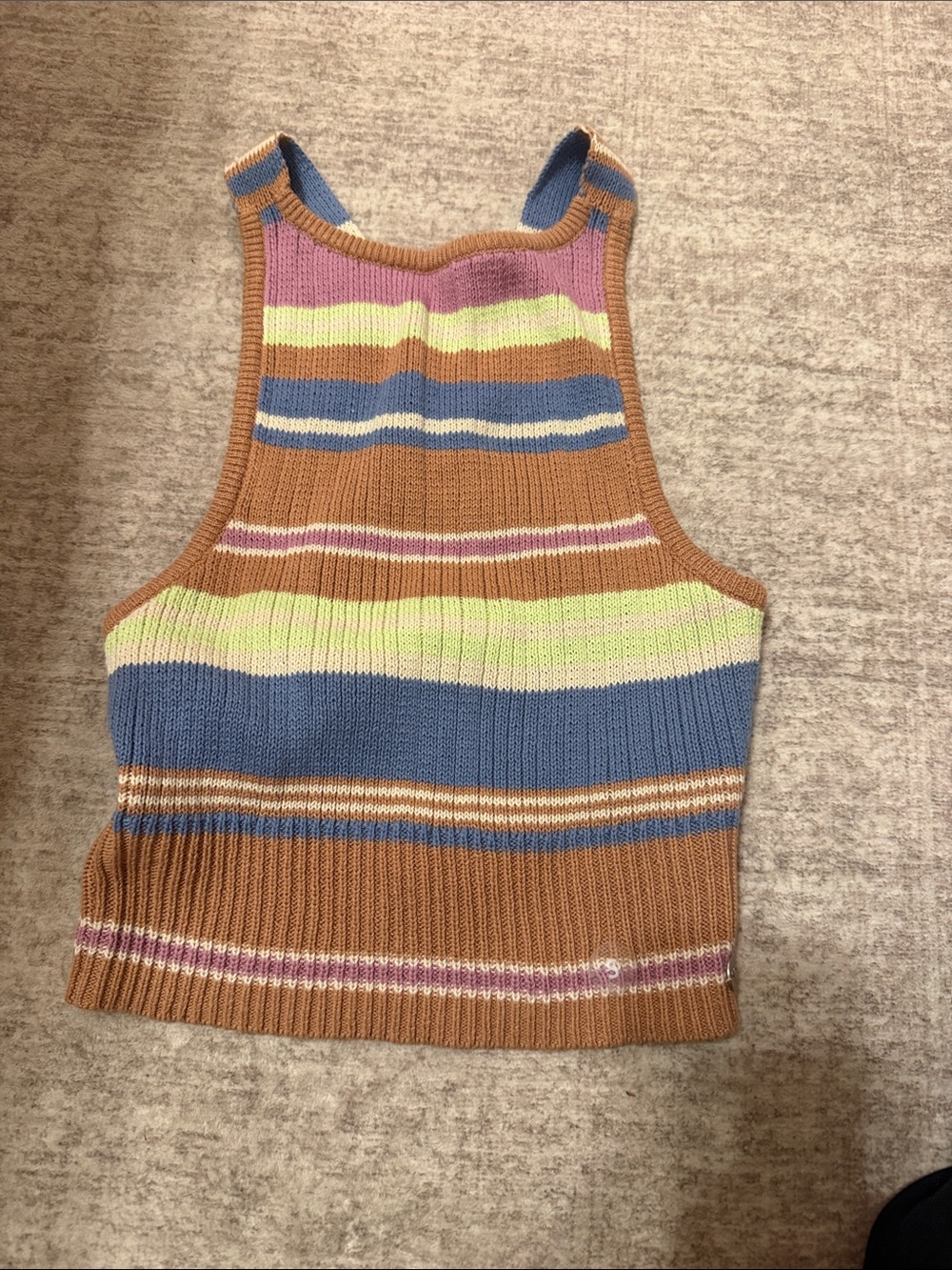 PacSun Striped Ribbed Tank in Brown, Blue, Lime & Pink